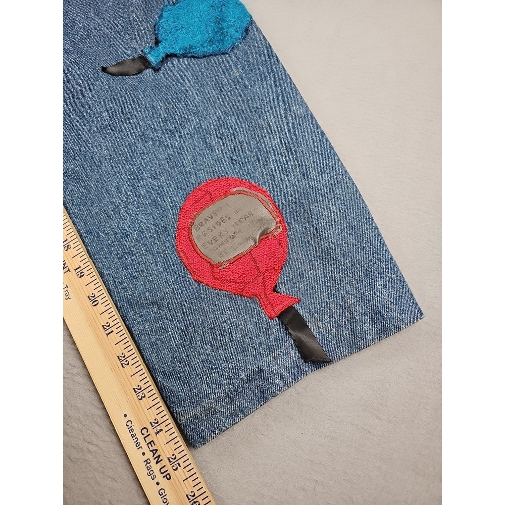 Vintage Sasson Denim Overalls Women's Medium Blue Custom Patches Cropped BOHO - Picture 13 of 13